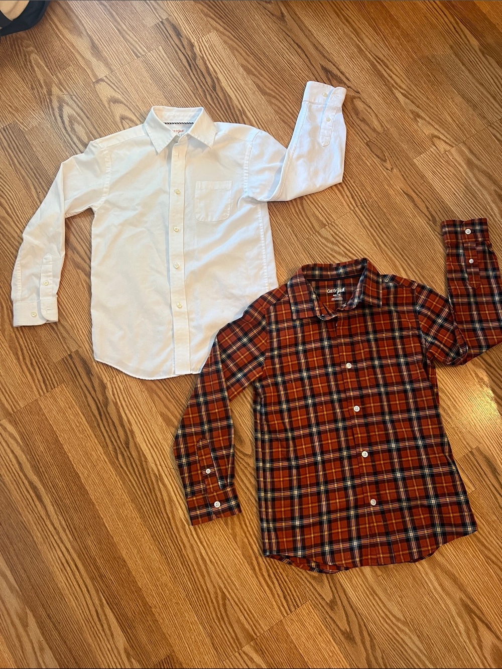 Cat & Jack White Button-Down and Orange Plaid Shirt Set